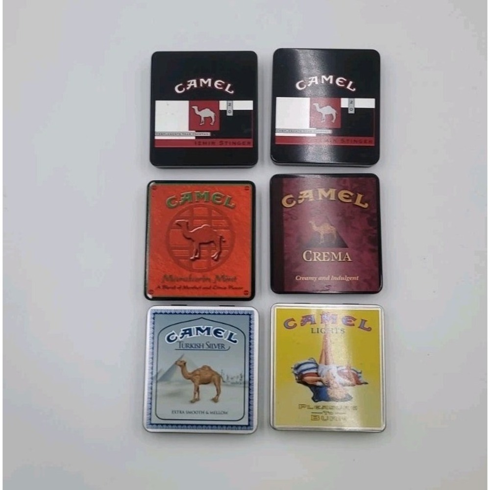 VTG Lot of 6 Camel Cigarette Tins Empty Collectible Metal Tins for Cigarettes